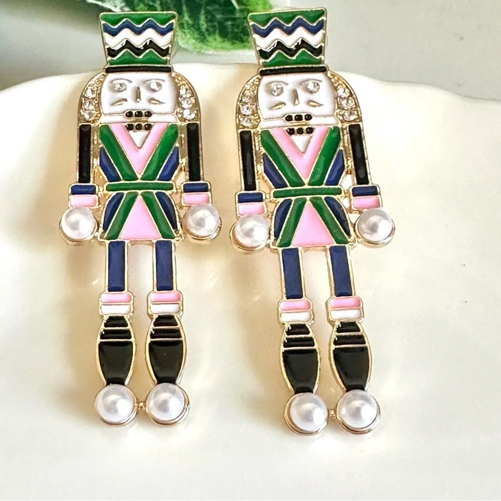 2/$30🌵 Nutcracker Soldier Earrings Holiday Winter Jewelry Christmas Green Pink